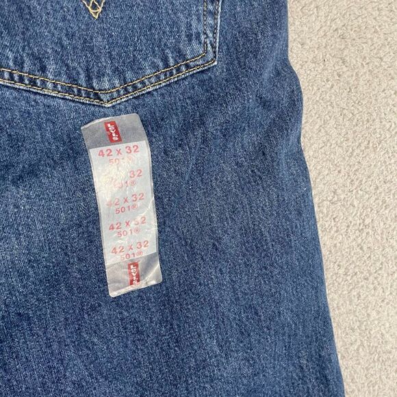 Levi's 501 Jeans Men 42x32 Blue Dark Wash Button Fly Straight Fit Denim - Picture 7 of 13